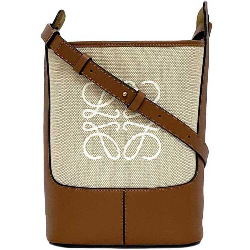 Loewe Shoulder Bag Brown Beige Anagram Bucket Hobo Leather Embroidery